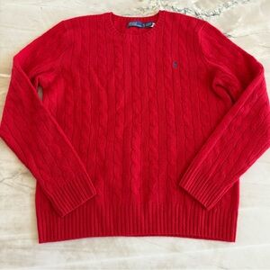 Polo by Ralph Lauren Red Cable Knit Crewneck Sweater
